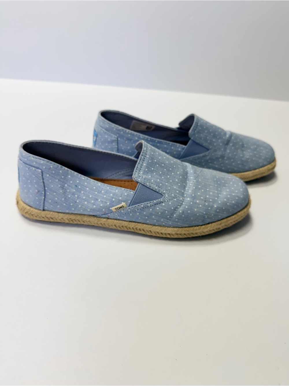 TOMS Alpargata Espadrille Slip On Flats Blue Polka Dot Canvas Women’s Size 8.5